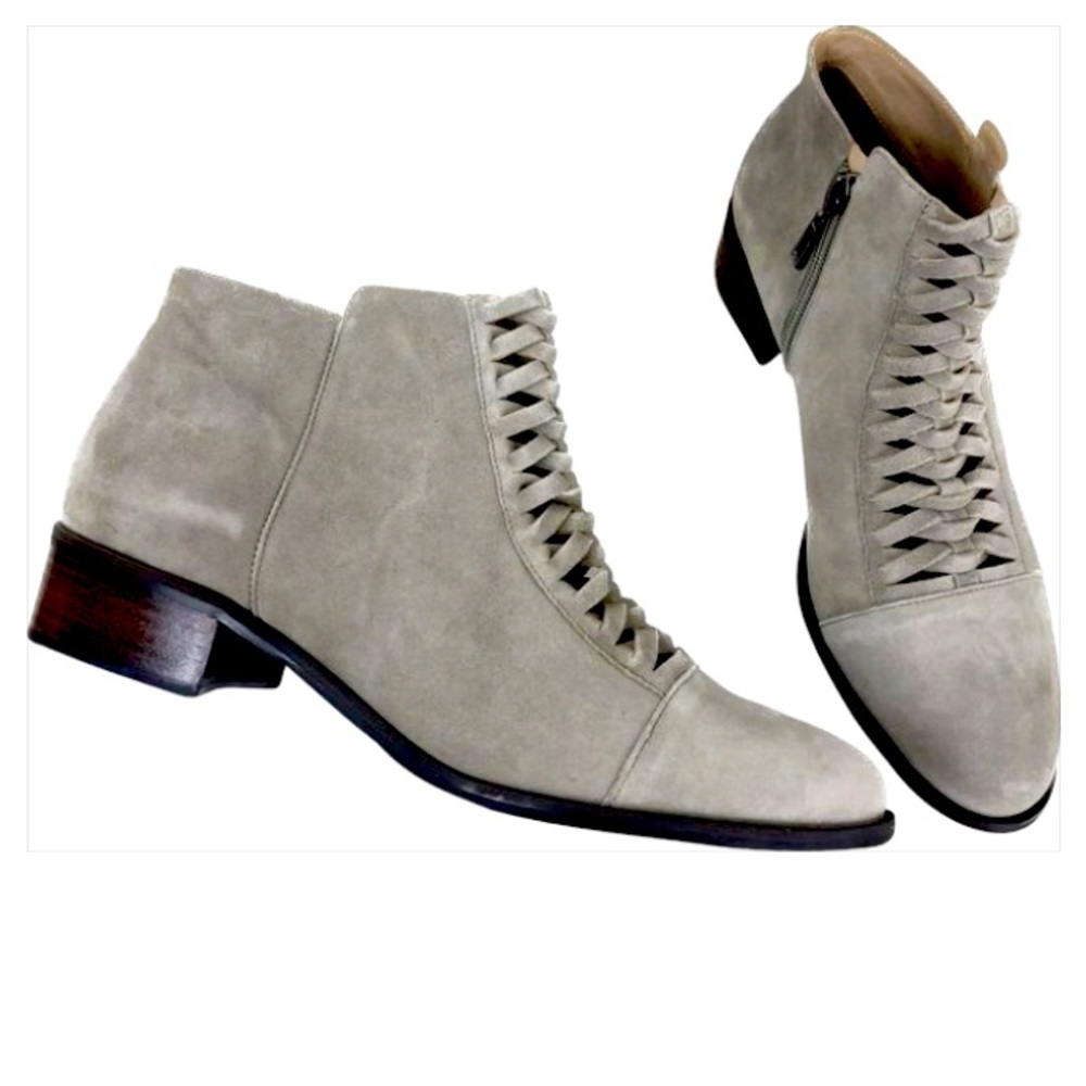 Anthropologie - Klub Nico, Bertie suede , woven ankle boots. 
Size 8
Beige/ tan